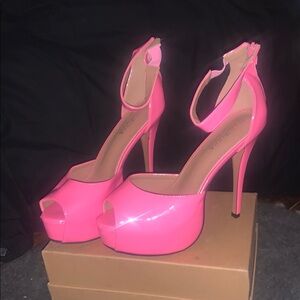 Pink Platform Peep-Toe Heels